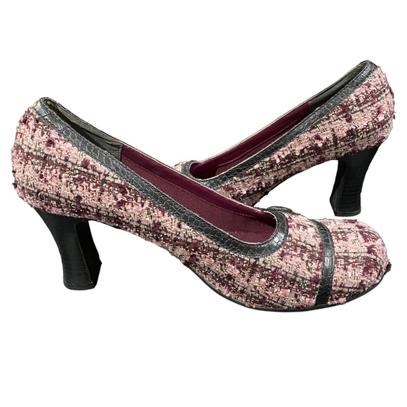 Mudd Purple Plaid Knit Fabric Heels Shoes Women's Size 8.5 M US Vintage Shoe - Picture 5 of 9